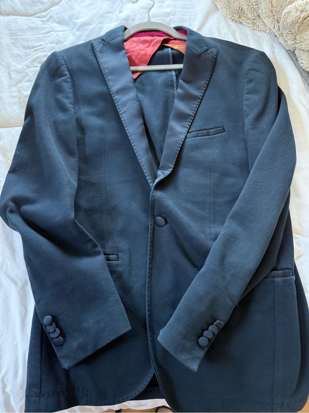 Etro Navy Shawl Collar Blazer with Red Lining